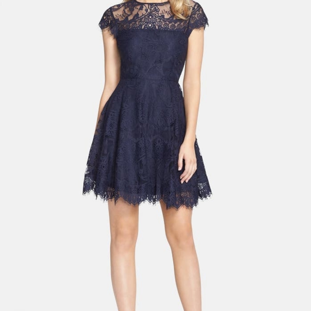 Rhianna Open Back Lace Fit & Flare Cocktail Dress